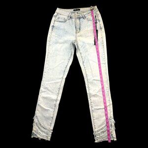 Charlie B Triple Tiered Fringe Denim Ankle Pants